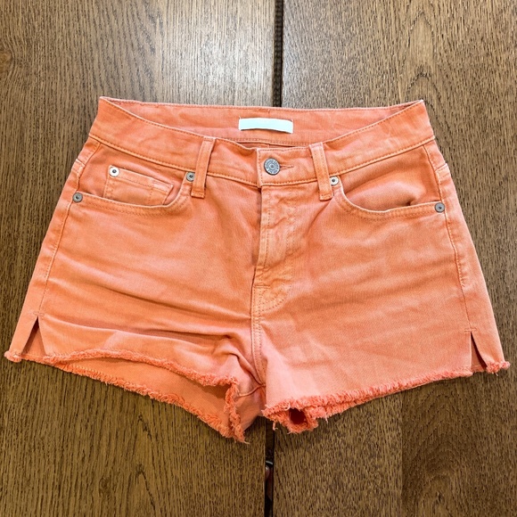 7 for All Mankind Premium Denim  Light Orange Monroe Cutt Off Shorts in size 24 - Picture 1 of 5
